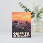 Carte Postale Observatoire Griffith vintage Los Angeles coucher  (Debout devant)