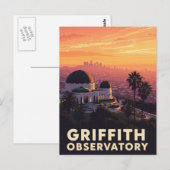 Carte Postale Observatoire Griffith vintage Los Angeles coucher  (Devant / Derrière)