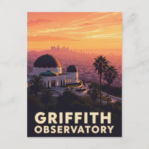 Carte Postale Observatoire Griffith vintage Los Angeles coucher 