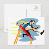 Carte Postale obstacles de saut de piste et d'athlète de terrain (Devant / Derrière)