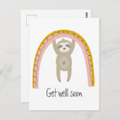 Carte Postale Obtenez bien Bientôt Sloth et Rainbow (Devant / Derrière)