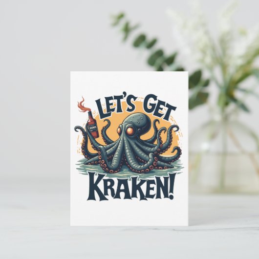 Carte Postale Obtenons Kraken Funny Rum Boire du poulpe (Debout devant)
