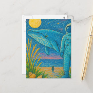 Carte Postale Ocean astronaut beach crayon art