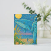 Carte Postale Océan astronaute plage crayon art (Debout devant)