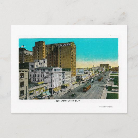 Carte Postale Ocean Avenue En regardant vers l'est, Long Beach (Devant)