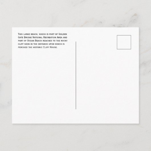 Carte Postale Ocean Beach, Cliff House, Gateway NRA, CA (Dos)