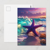 Carte Postale Ocean beach with violet starfish (Devant / Derrière)