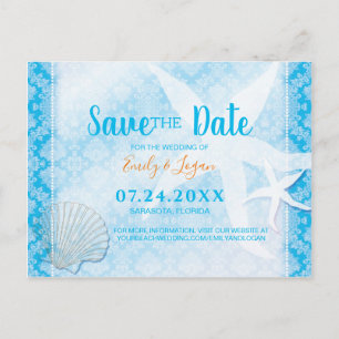 Carte Postale Ocean Blue Beach Wedding Enregistrer la date