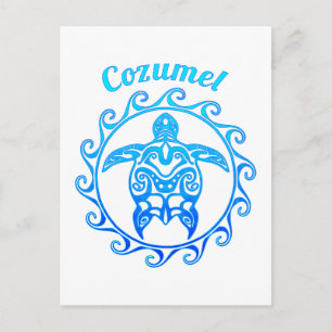 Carte Postale Ocean Blue Tribal Turtle Cozumel