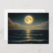 Carte Postale Océan Calme Sous Plein Lune (Devant / Derrière)