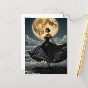Carte Postale Ocean Dance Under the Moon Woman in Black Dress