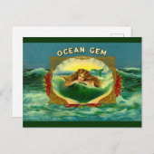 Carte Postale Ocean Gem mermaid étiquette de cigare (Devant / Derrière)