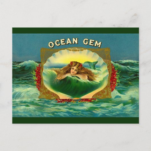 Carte Postale Ocean Gem mermaid étiquette de cigare (Devant)