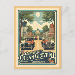 Carte Postale Ocean Grove NJ Vue d'Abbott Ave Style Rétro