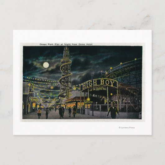 Carte Postale Ocean Park Pier à la nuit de Dome Hotel (Devant)