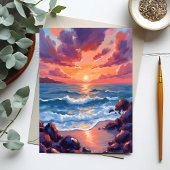 Carte Postale Ocean Sunset Watercolor Beach Coastal