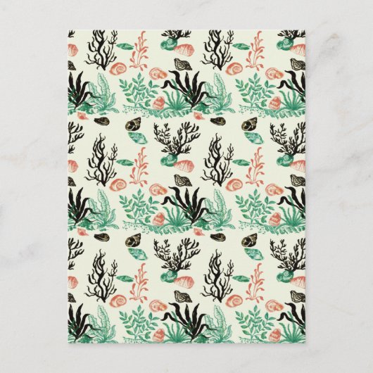 Carte Postale Océan Tropical Profond Corail Coquillage Aquarelle (Devant)