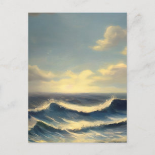 Carte Postale océan vagues ciel nuageux peinture nautique