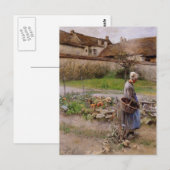 Carte Postale Octobre avec une femme dans son jardin (Devant / Derrière)