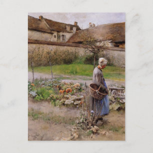 Carte Postale Octobre avec une femme dans son jardin