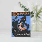 Carte Postale Octobre Lecture Bibliothèque Poster d'Halloween (Debout devant)