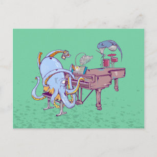Carte Postale Octopus apprenant à jouer du piano
