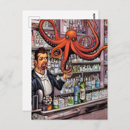 Carte postale Octopus Bartender (Devant / Derrière)