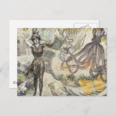 Carte Postale Octopus Beach Antique Côte Steampunk (Devant / Derrière)