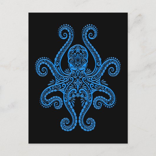 Carte Postale Octopus bleu complexe sur noir (Devant)