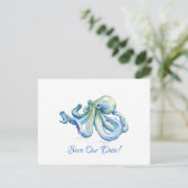 Carte Postale Octopus Bleu Enregistrer La Date (Debout devant)