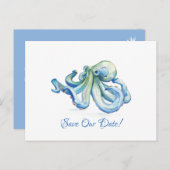 Carte Postale Octopus Bleu Enregistrer La Date (Devant / Derrière)