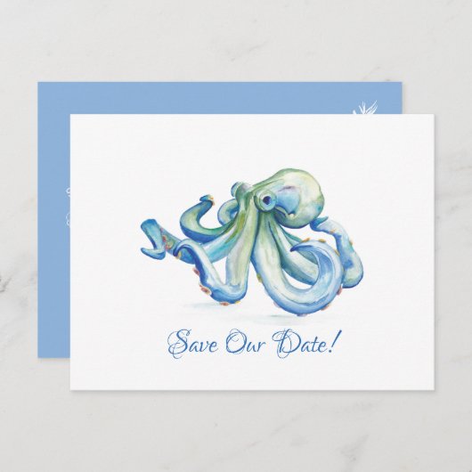 Carte Postale Octopus Bleu Enregistrer La Date (Devant / Derrière)