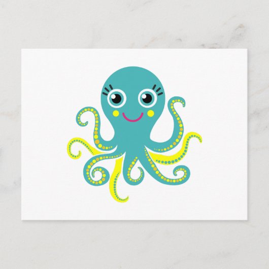 Carte Postale Octopus bleu et jaune (Devant)