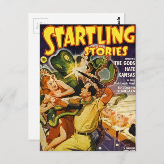 Carte Postale Octopus de l'espace vert (Devant / Derrière)