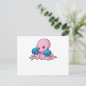 Carte Postale Octopus en boîte avec gants de boxe (Debout devant)