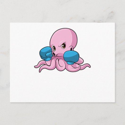 Carte Postale Octopus en boîte avec gants de boxe (Devant)