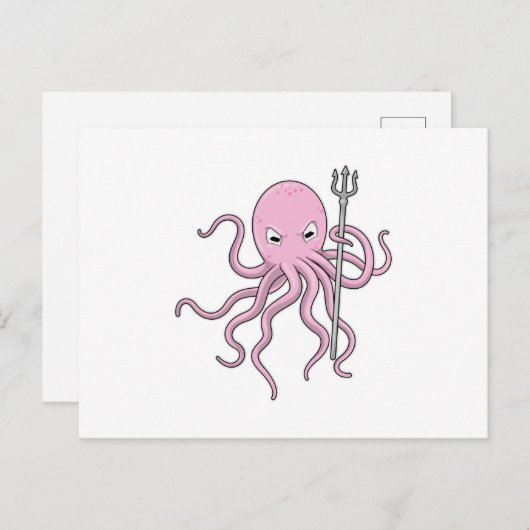Carte Postale Octopus en tant qu'assistant avec Trident (Devant / Derrière)