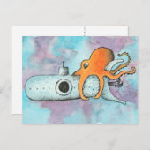 Carte Postale Octopus et sous-marin (Devant / Derrière)