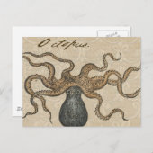 Carte Postale Octopus Kraken Illustration Vintage (Devant / Derrière)