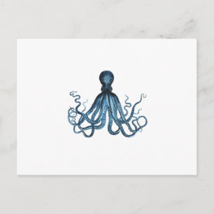 Carte Postale Octopus kraken nautique plage côtière bleu