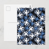 Carte Postale Octopus noir, blanc et bleu Motif sans couture (Devant / Derrière)