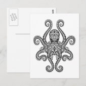Carte Postale Octopus noir complexe sur blanc (Devant / Derrière)