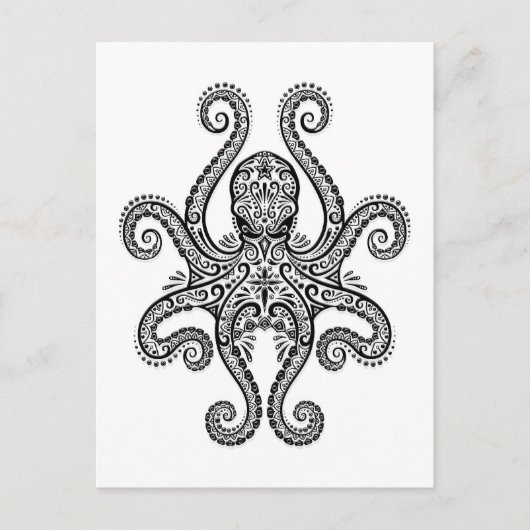 Carte Postale Octopus noir complexe sur blanc (Devant)