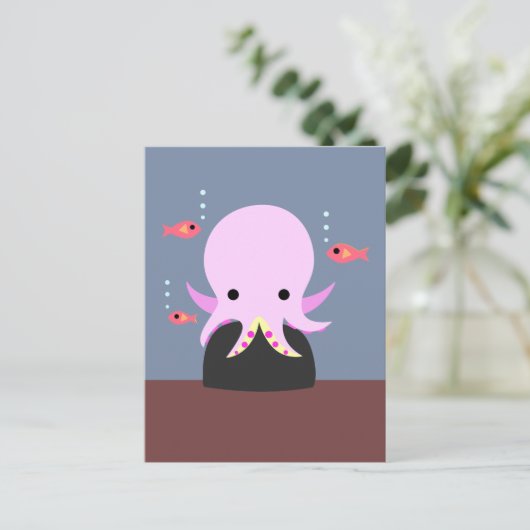 Carte postale octopus rose (Debout devant)