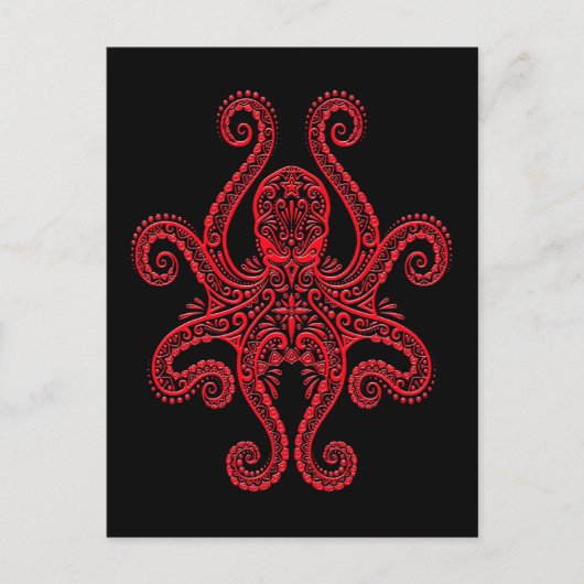 Carte Postale Octopus rouge complexe sur noir (Devant)
