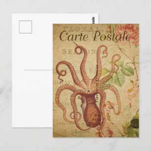Carte Postale Octopus rouge vintage