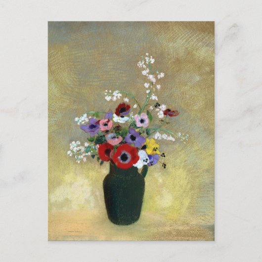 Carte Postale Odilon Redon Grand Vase Vert avec Fleurs Mixtes (Devant)