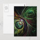 Carte Postale Œil à œil Art abstrait moderne fractal vert or (Devant / Derrière)
