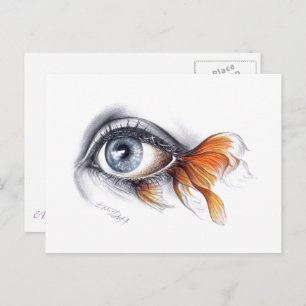 Carte Postale Oeil avec queue de poisson Art du dessin surréalis