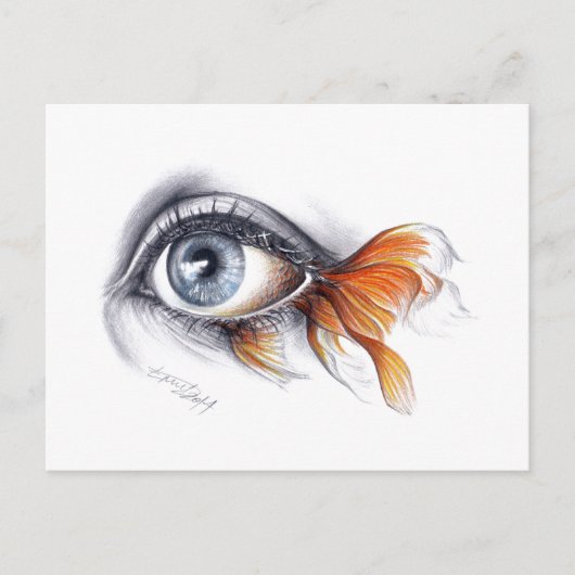 Carte Postale Oeil avec queue de poisson Art du dessin surréalis (Devant)